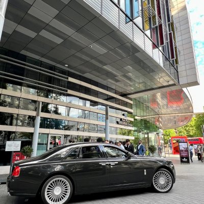 Rolls-Royce Ghost chauffeur car outside a modern London venue