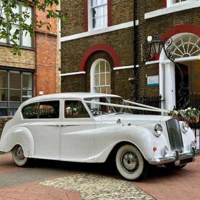 White Austin Princess vintage limousine outside a London venue